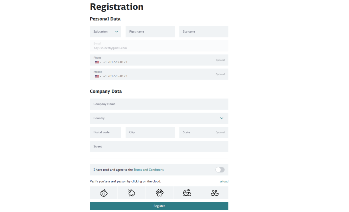 SIMS registration page